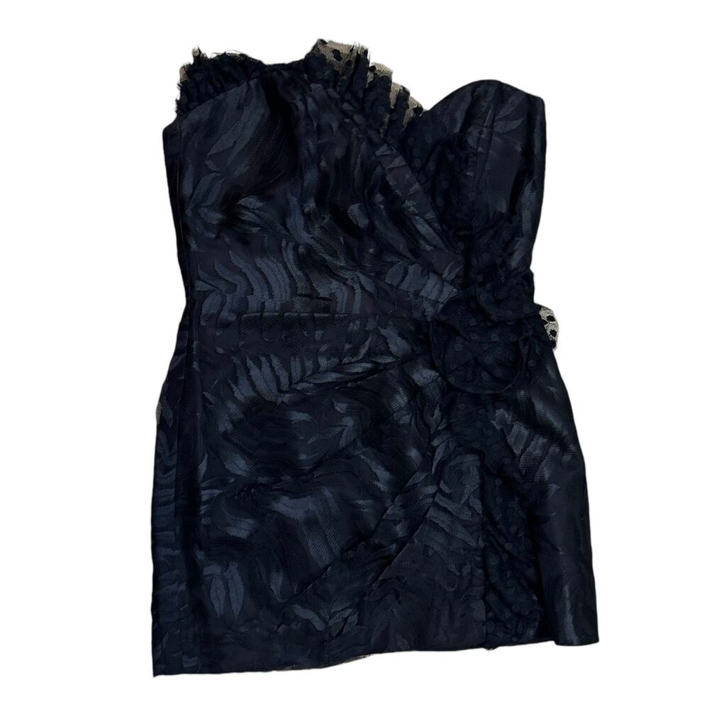 Vintage TD4 Black Lace Mini Cocktail Dress with Rosette sz 8/10